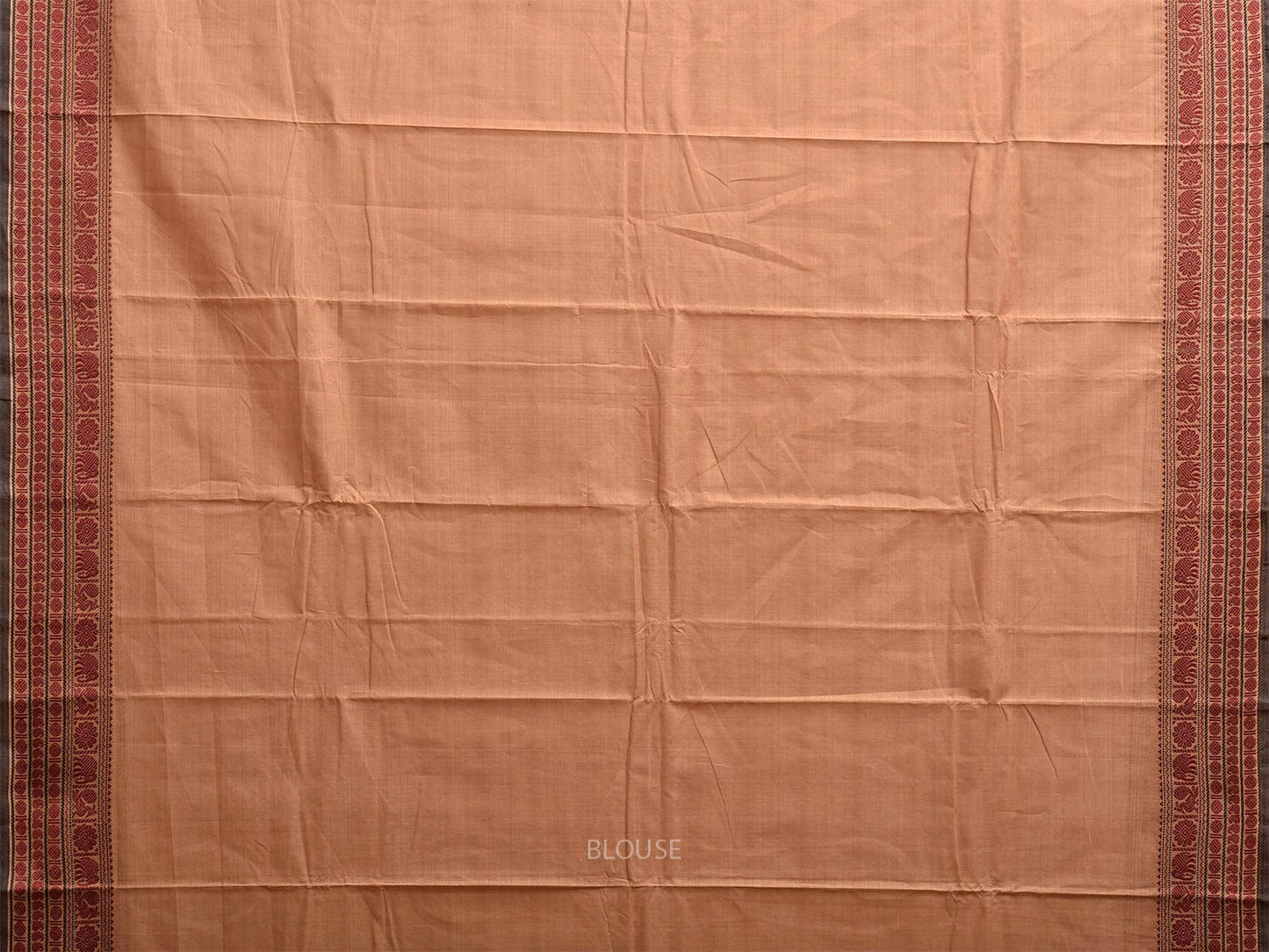 Cream Kanchipuram Cotton Plain Saree with Strips and Border Design k0855