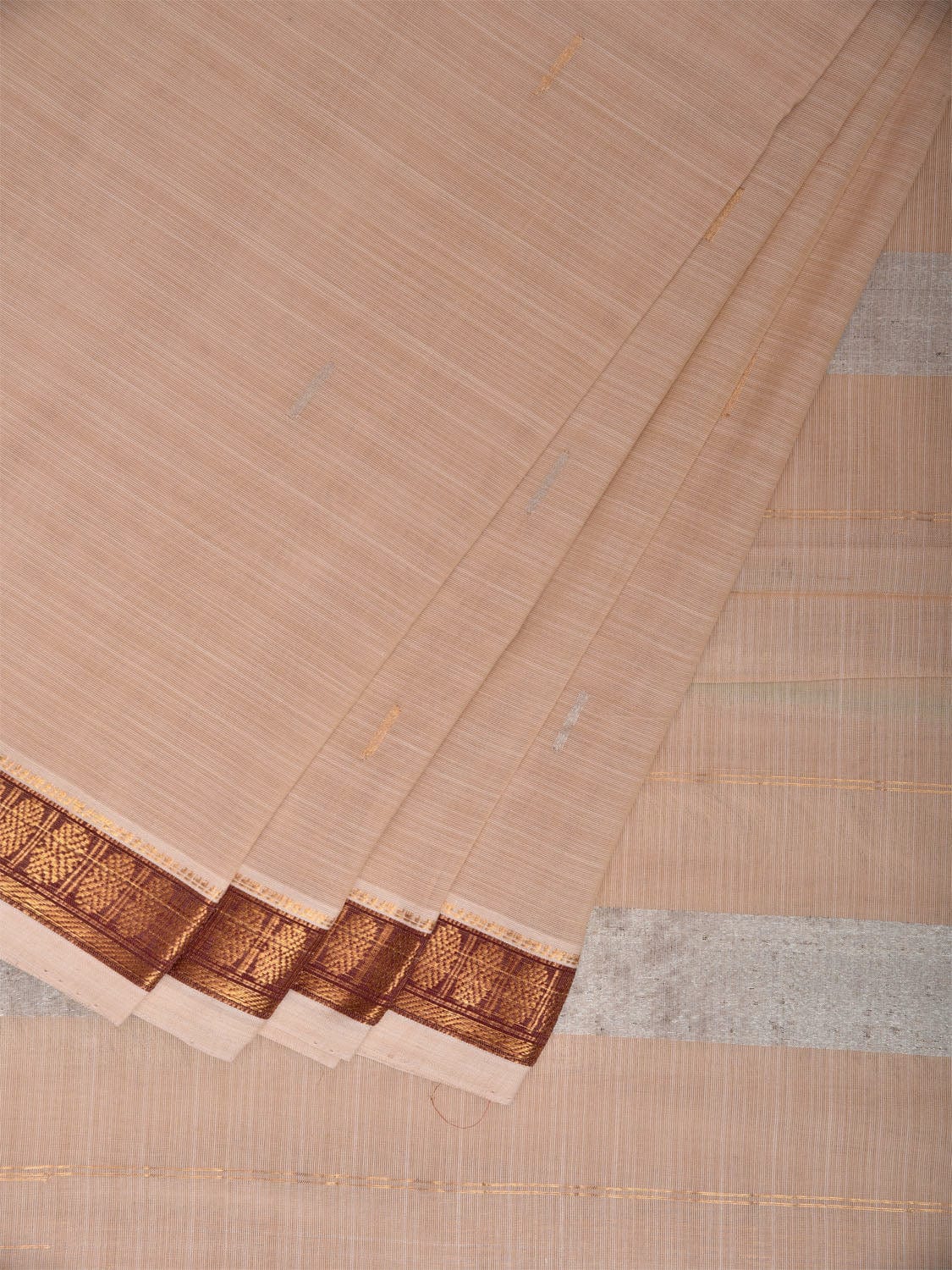Cream Khadi Cotton Handloom Saree with Rudraksh Border Design kh0706