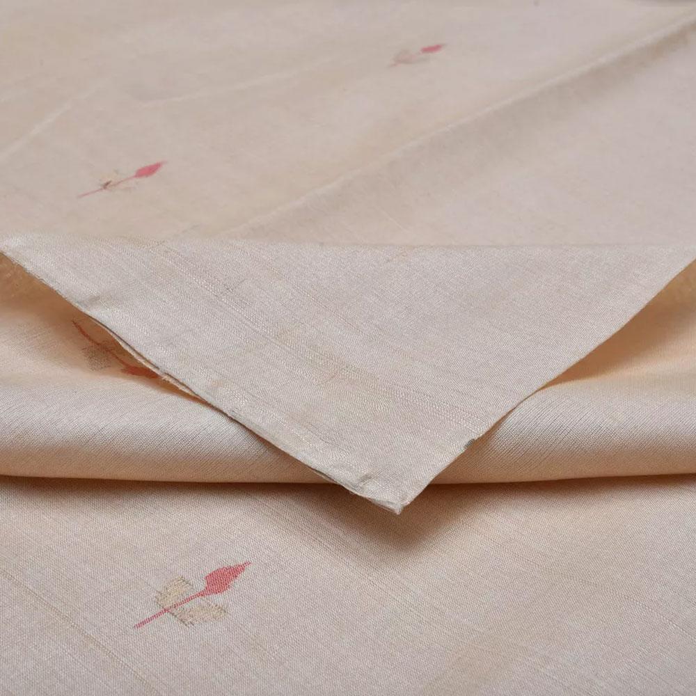 Cream Khadi Tussar Cotton Handloom Fabric With Jamdani Buta Without Border F0044