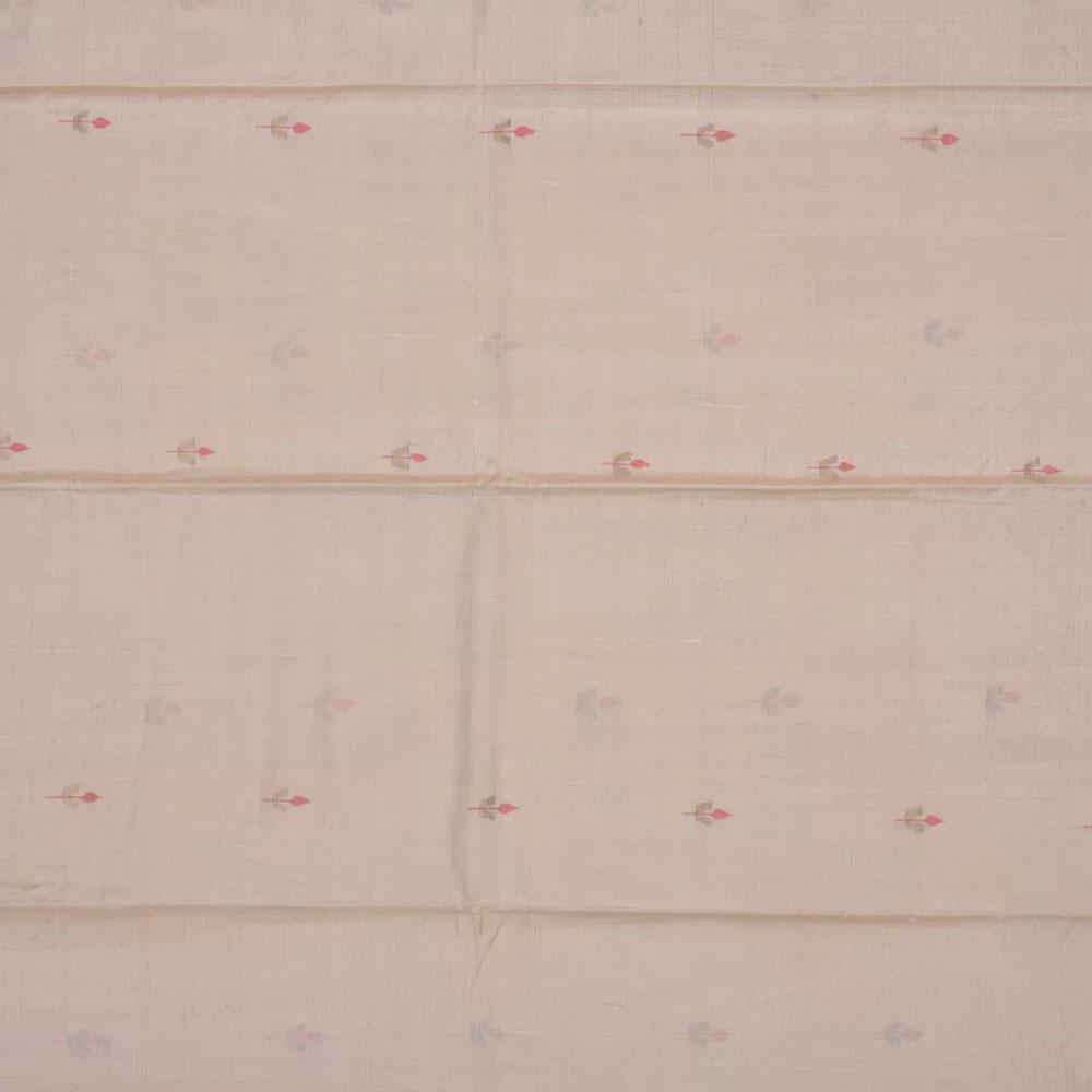 Cream Khadi Tussar Cotton Handloom Fabric With Jamdani Buta Without Border F0044