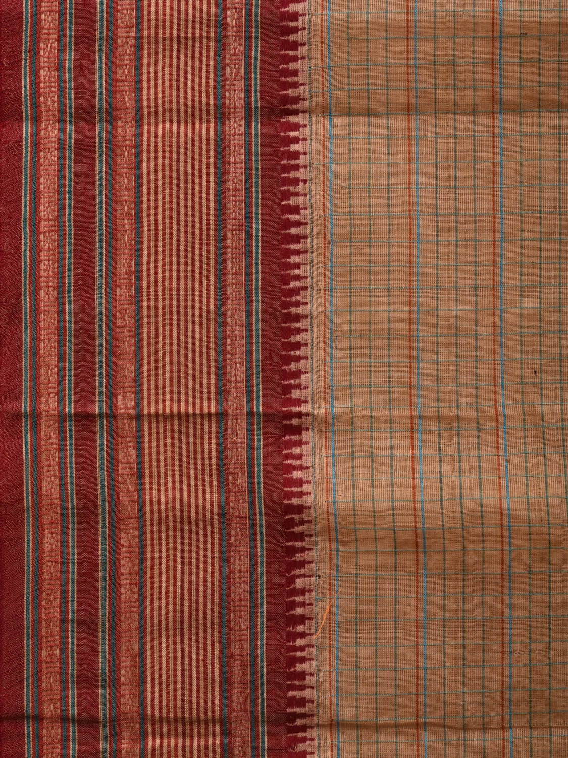 Cream Narayanpet Cotton Handloom Saree with Checks Design No Blouse np0651