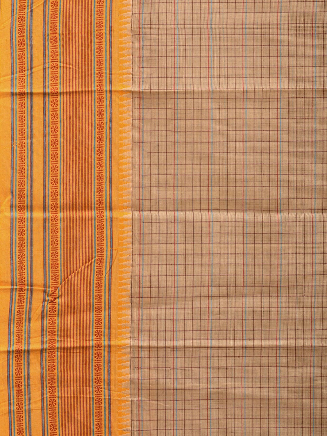 Cream Narayanpet Cotton Handloom Saree with Strips Design No Blouse np0700