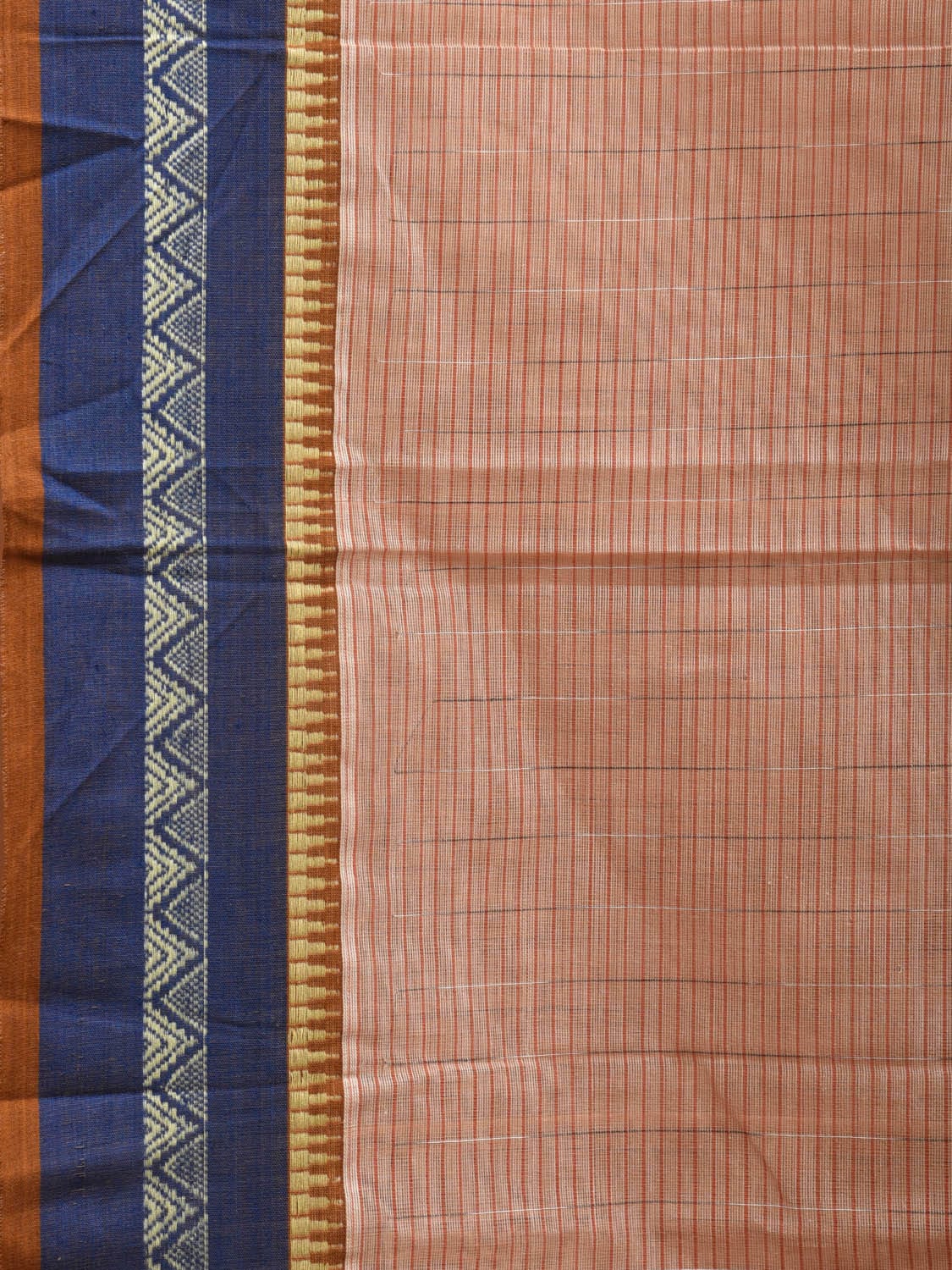 Cream Narayanpet Cotton Handloom Saree with Strips Pallu and Border Design No Blouse np0909