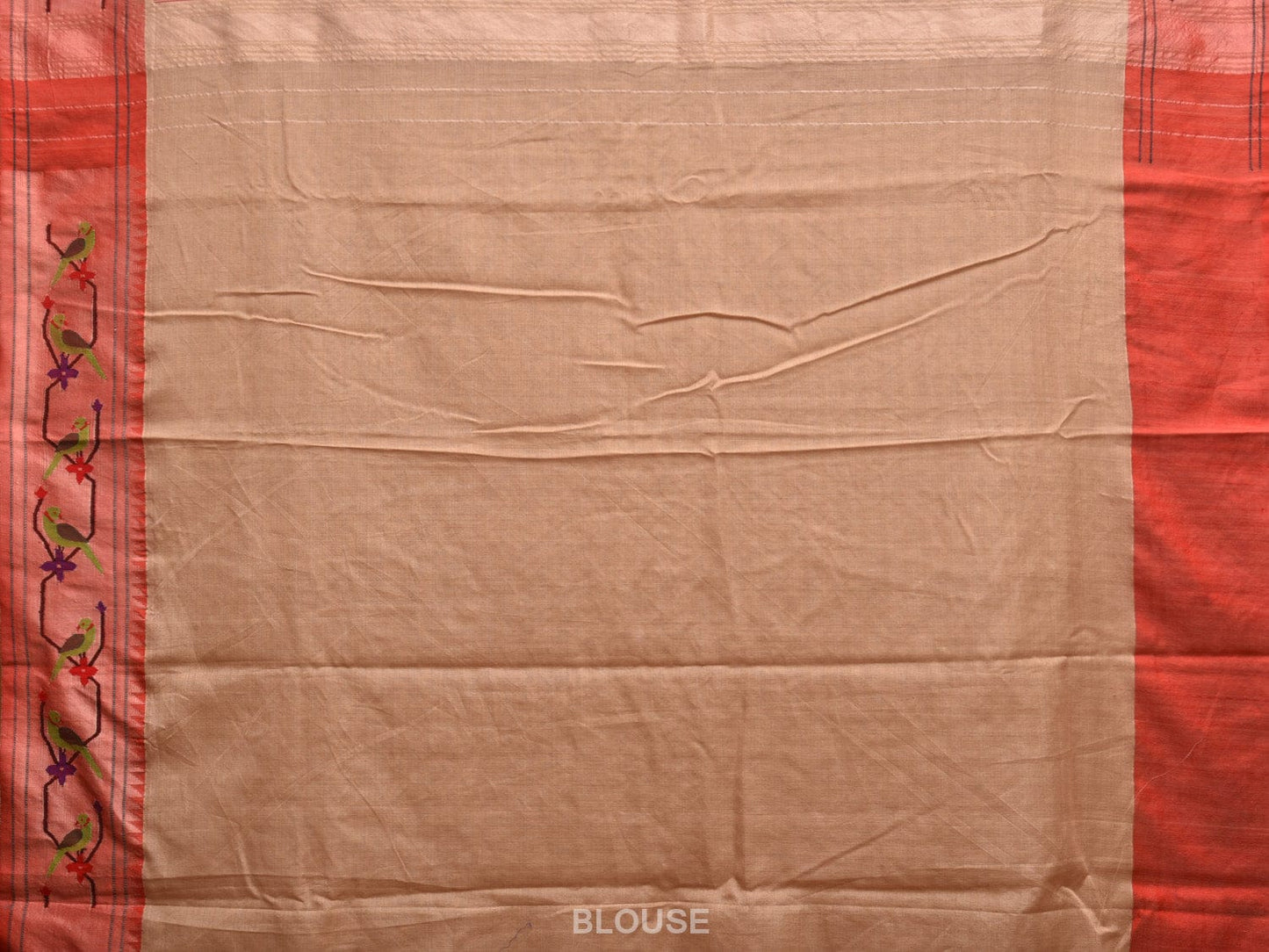 Cream Paithani Cotton Handloom Saree with Mango Pallu and Parrot Border Design p0494