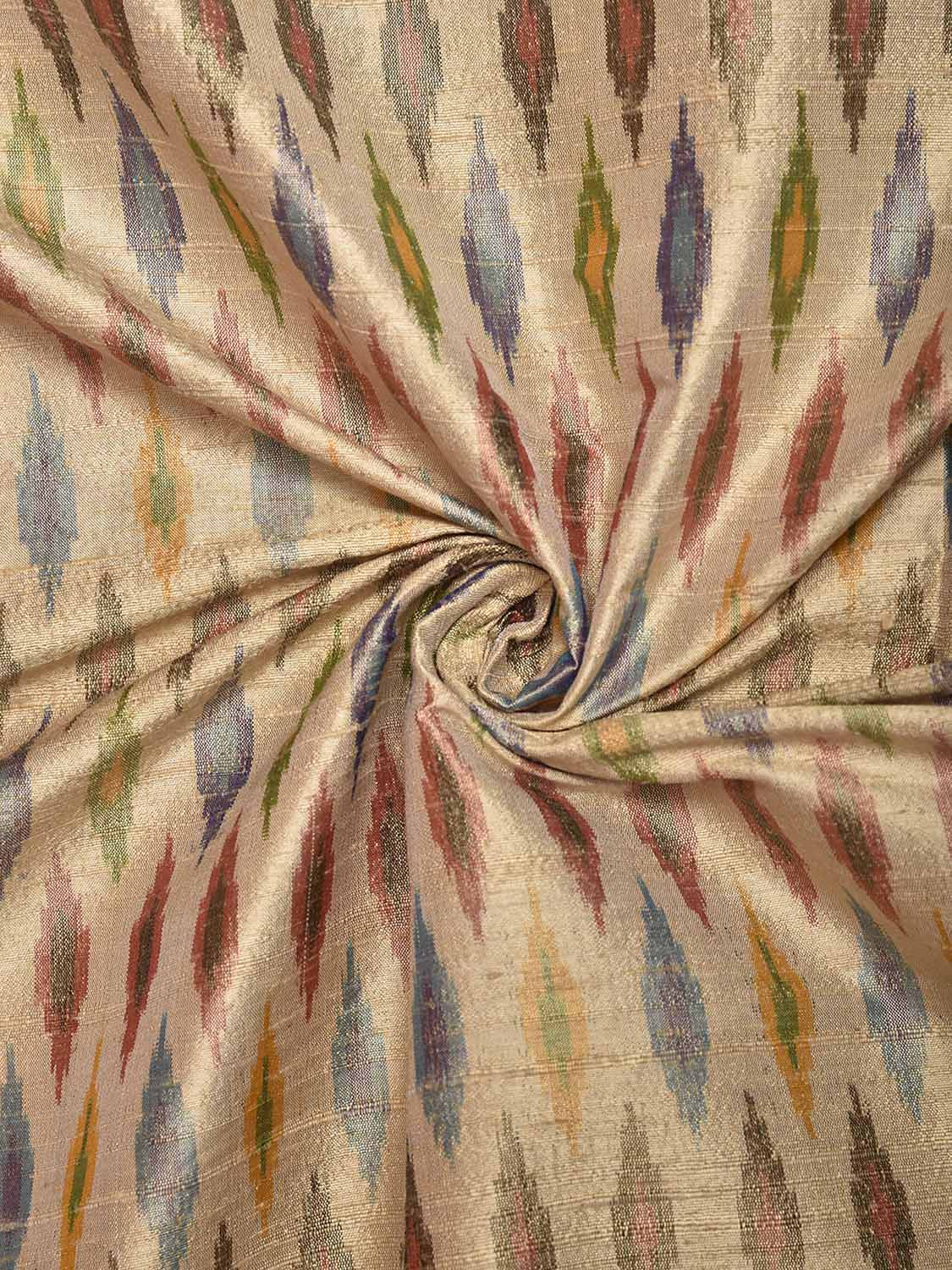 Cream Pochampally Ikat Raw Silk 2.5mts Fabric with Buta Design f0274