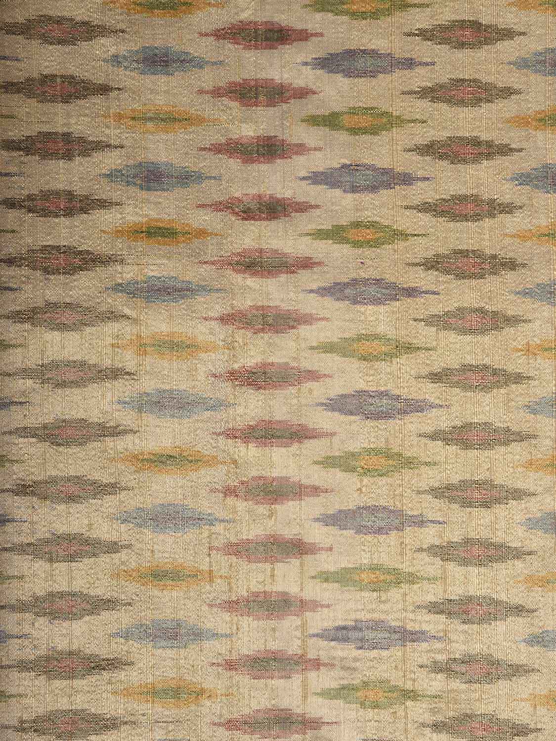 Cream Pochampally Ikat Raw Silk 2.5mts Fabric with Buta Design f0274