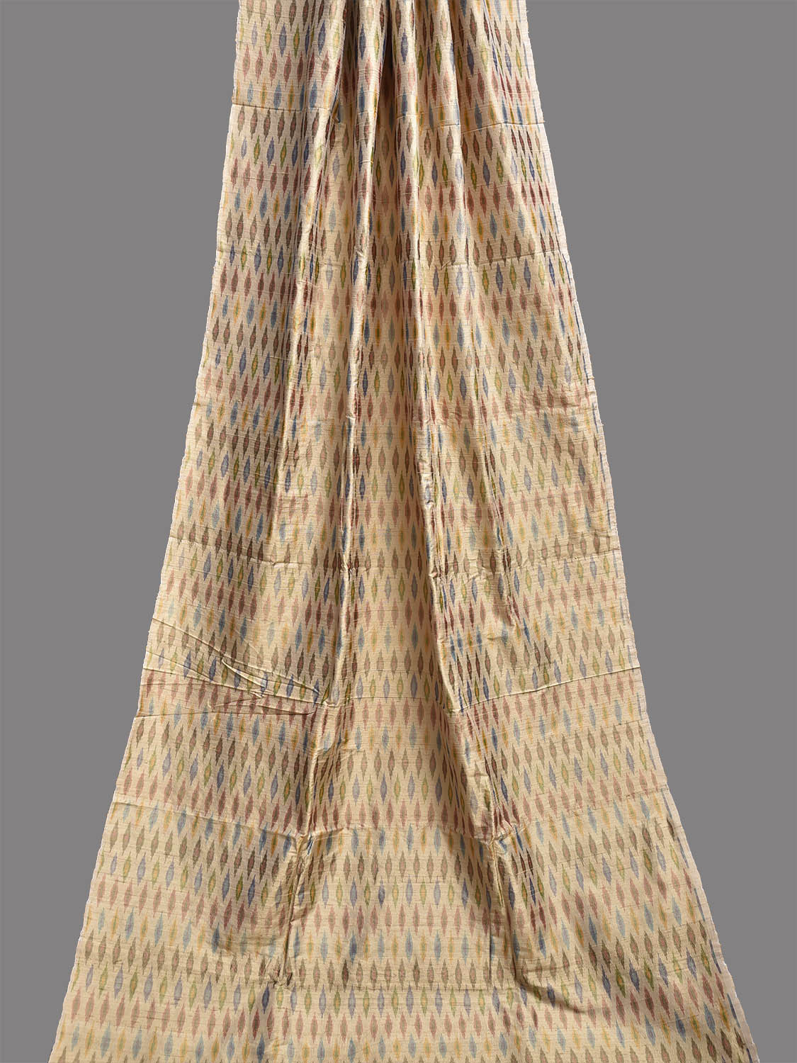 Cream Pochampally Ikat Raw Silk 2.5mts Fabric with Buta Design f0274