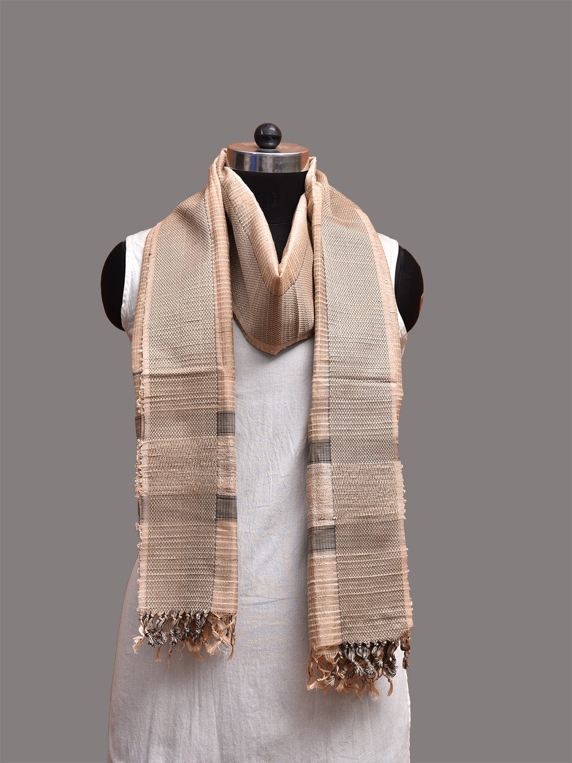 Cream Tussar Handloom Dupatta with Strips Design ds3737
