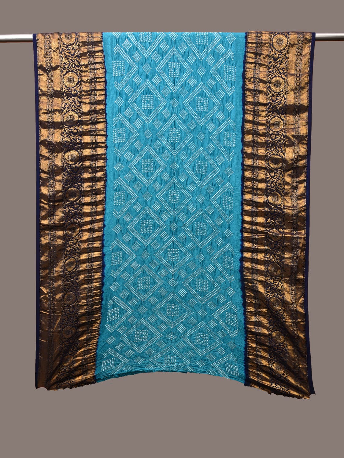 Dark Blue and Blue Bandhani Kanchipuram Silk Handloom Dupatta with Border Design ds3184
