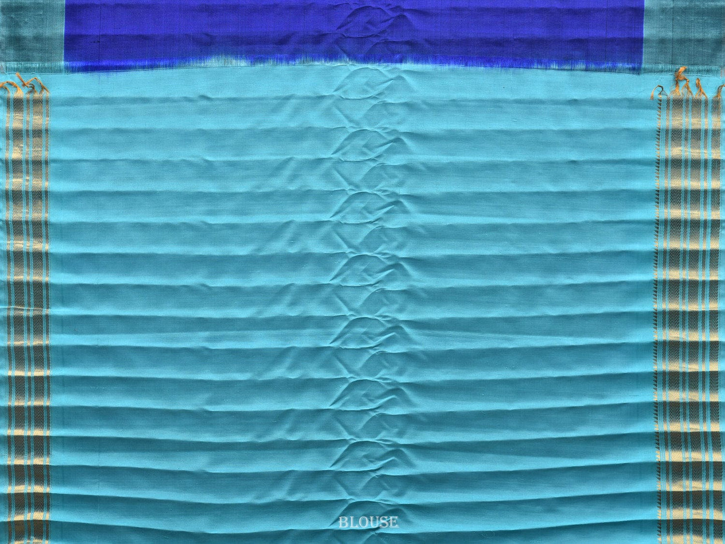 Dark Blue and Light Blue Gadwal Silk Handloom Saree with Mango Pallu and Temple Border Design g0310