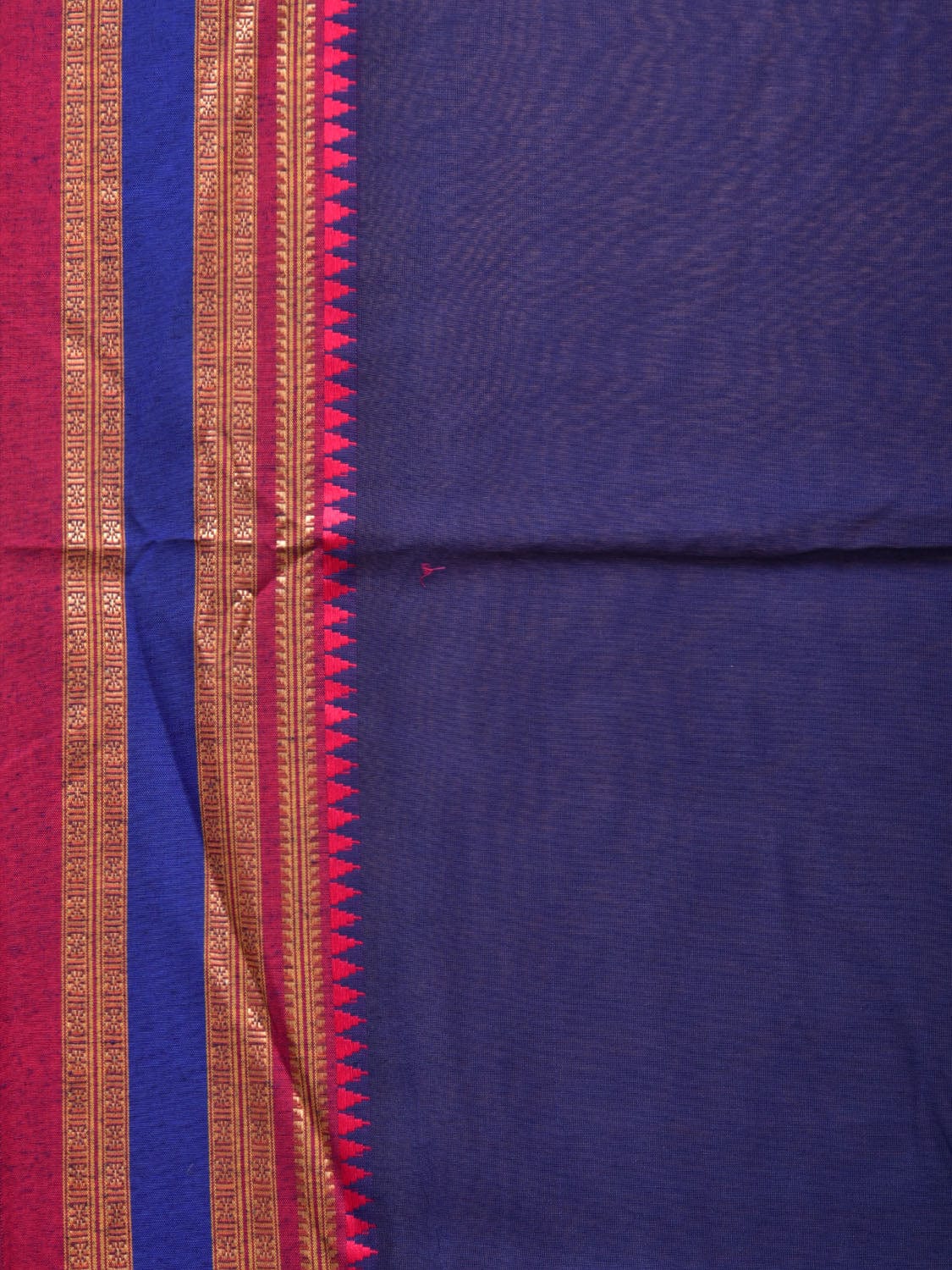 Dark Blue and Pink Bamboo Cotton Plain Saree with Strips Pallu Design No Blouse bc0227