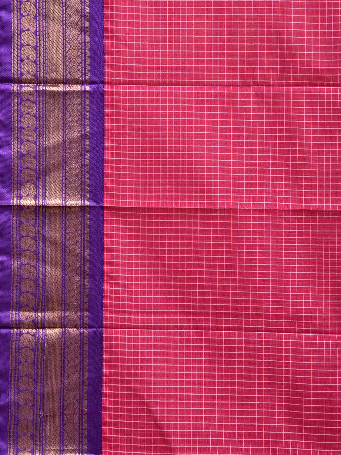 Dark Blue and Pink Gadwal Cotton Viscose Saree with Checks and Pallu Design No Blouse g0473