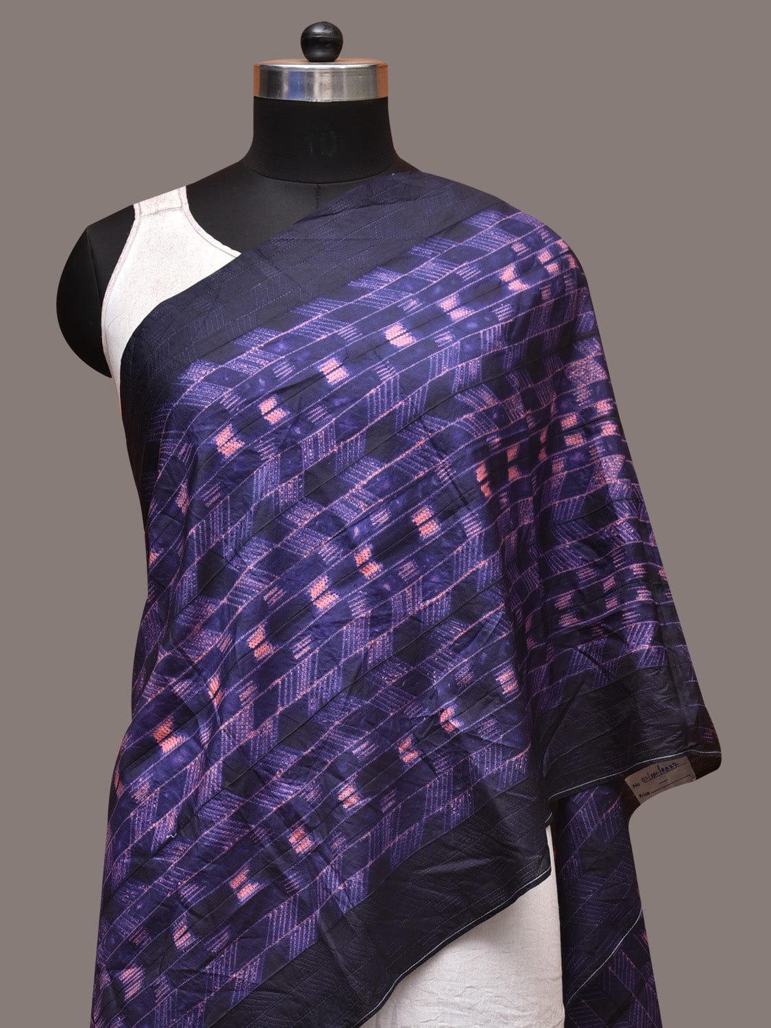 Dark Blue and Pink Shibori Silk Handloom Stole with Zig-Zag Design ds3536