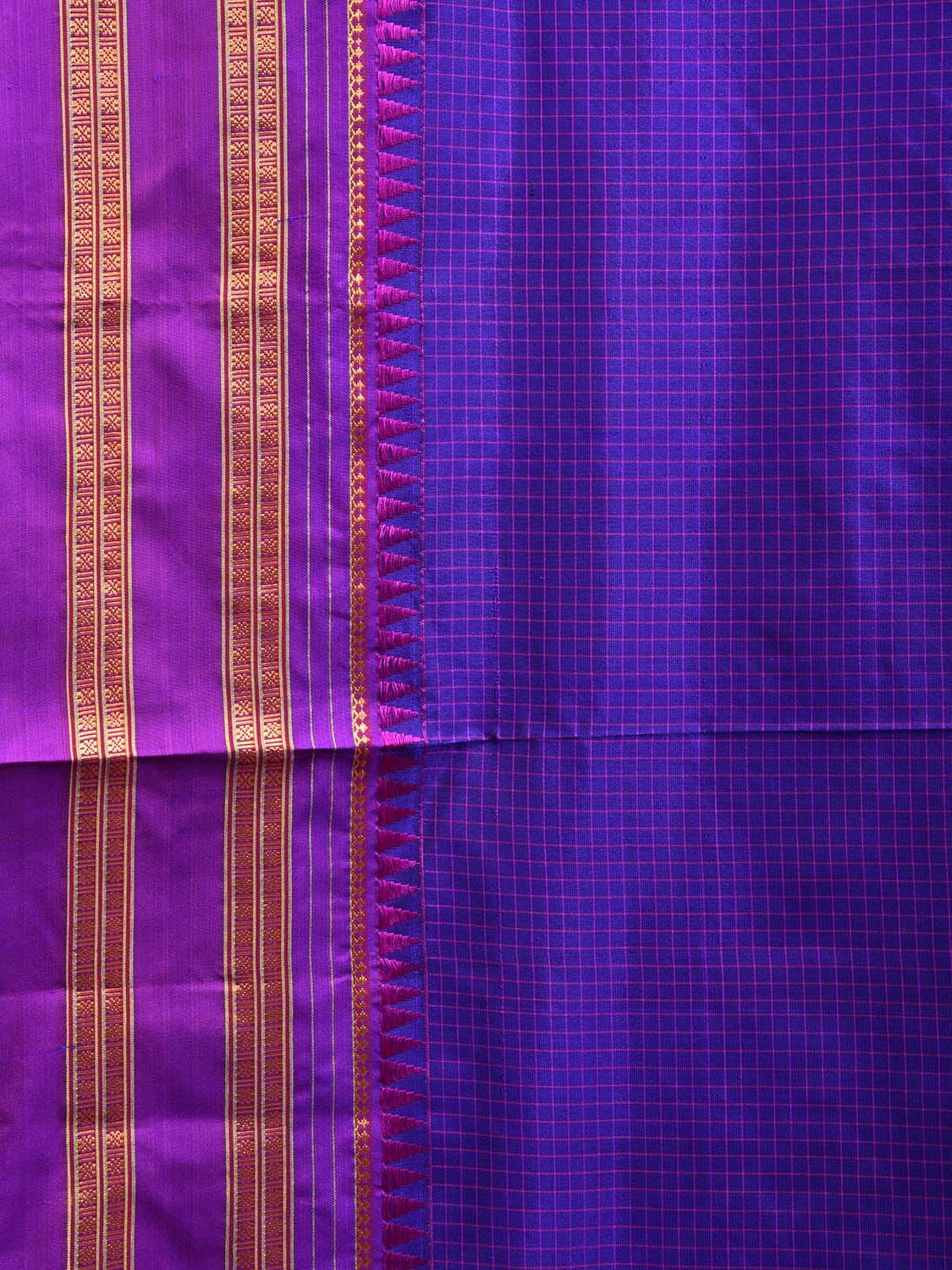 Dark Blue and Purple Narayanpet Silk Handloom Saree with Checks Design No Blouse np1035