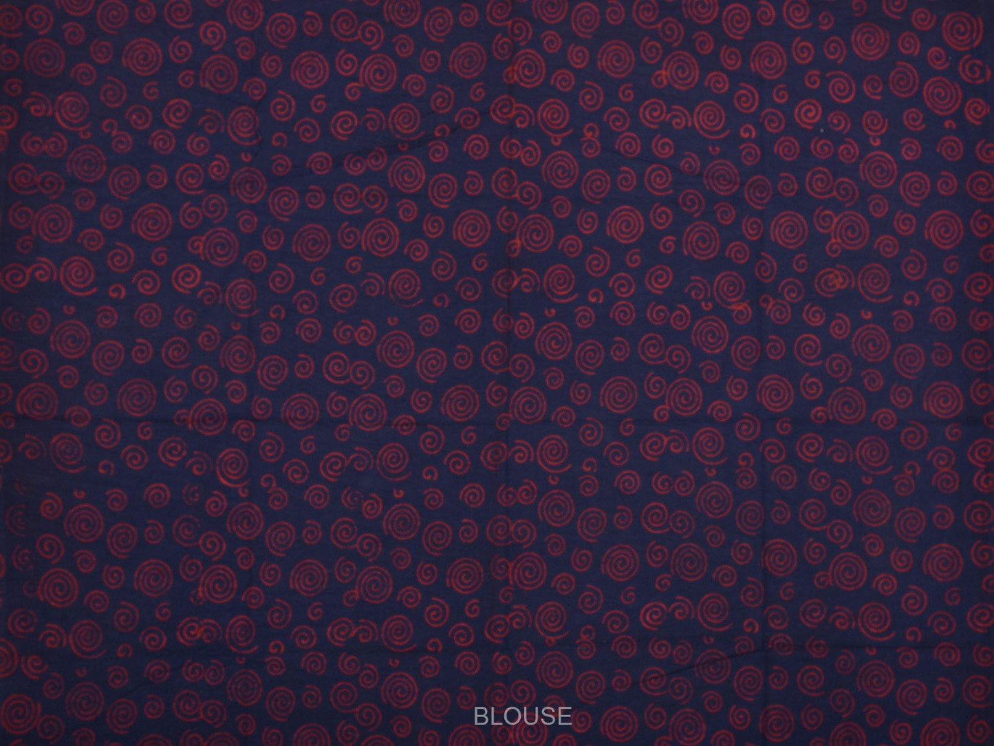 Dark Blue and Red Block Print Cotton Saree with Body Buta and Pallu Design o0541