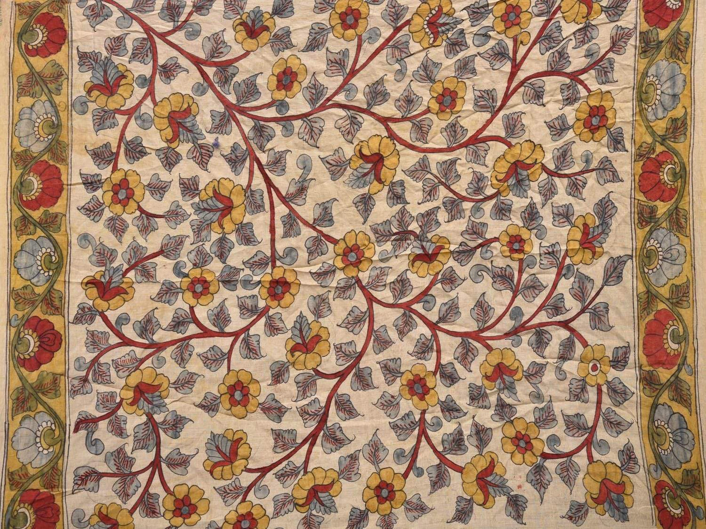 Dark Blue Bandhani Kalamkari Silk Handloom Saree with Border and Pallu Design bn0286