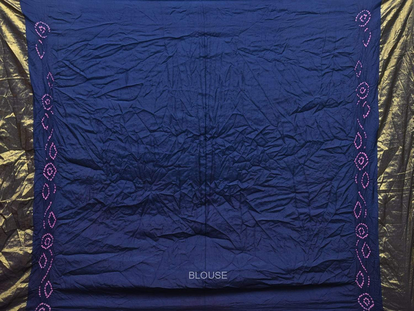 Dark Blue Bandhani Kanchipuram Silk Handloom Saree with Nilambari Buta Design bn0154