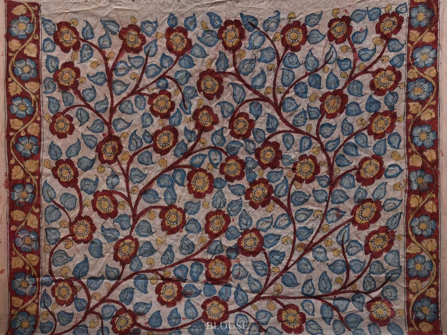 Dark Blue Bandhani Tussar Handloom Saree with Pallu Kalamkari Design bn0261