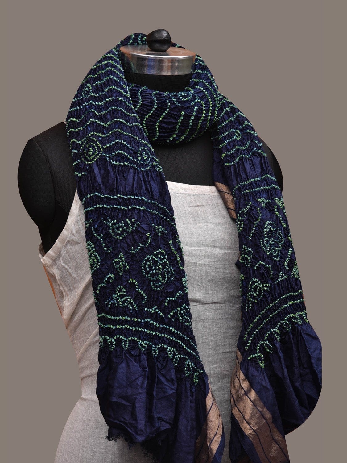 Dark Blue Bandhani Uppada Silk Dupatta with Zari Border Design ds2632