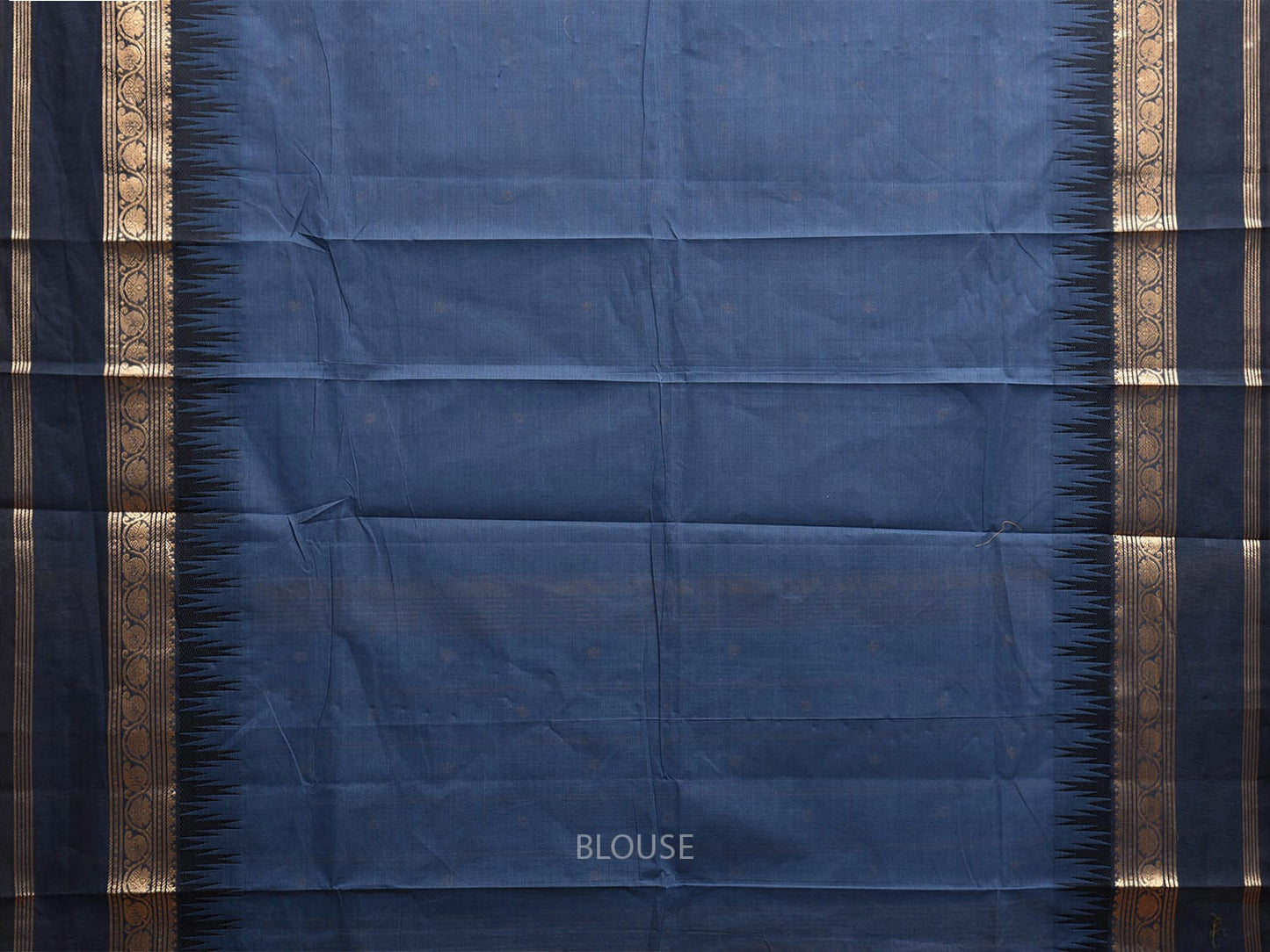 Dark Blue Kanchipuram Cotton Saree with Temple Border and Strips Pallu Design k0768