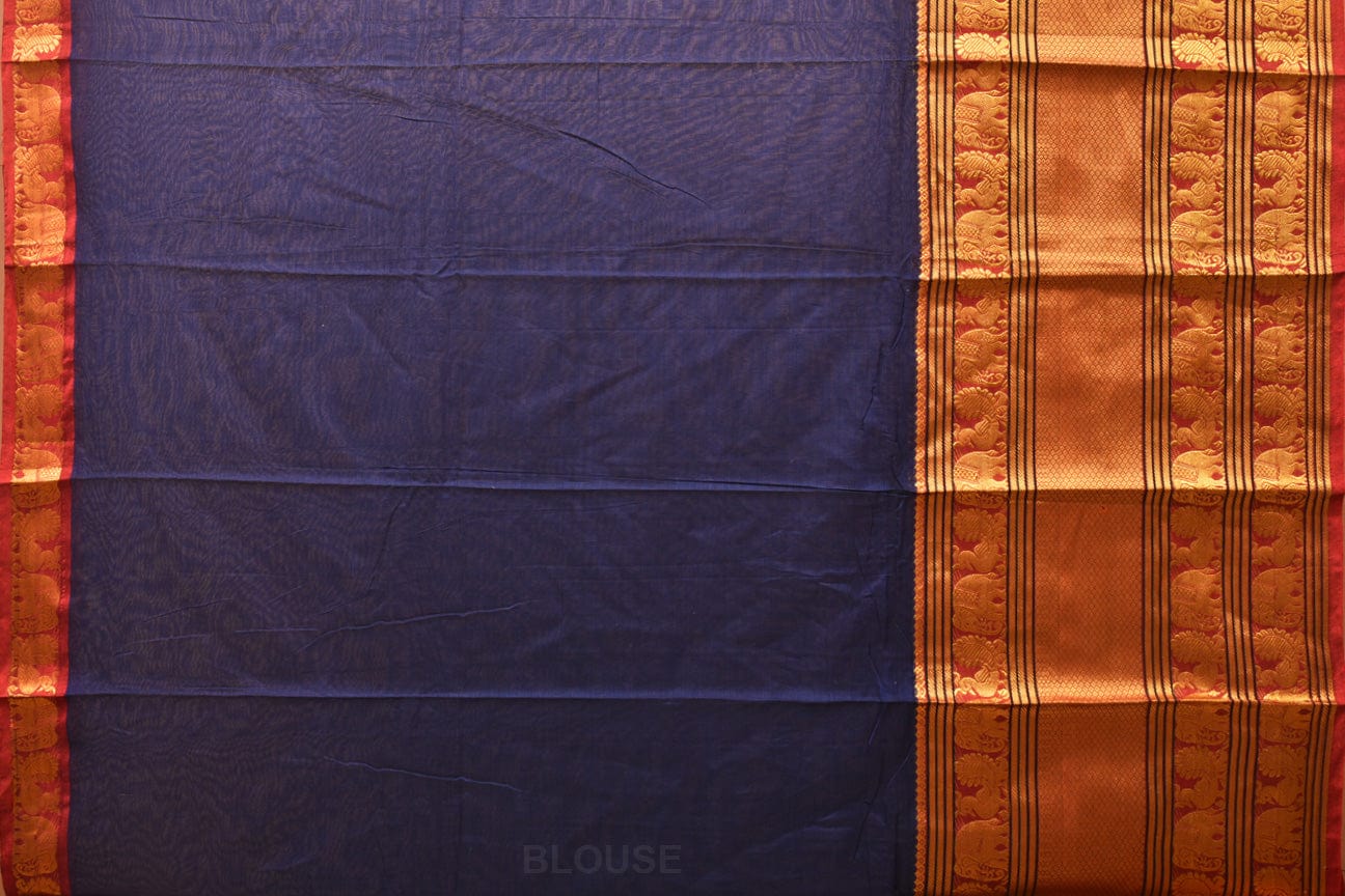 Dark Blue Narayanpet Cotton Handloom Saree with Big Border Design np0721