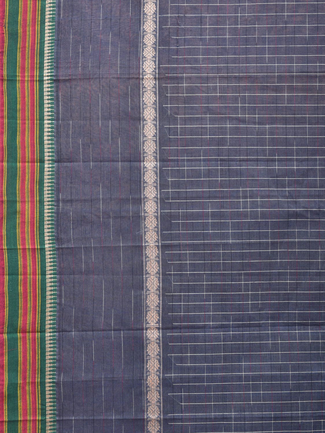 Dark Blue Narayanpet Cotton Handloom Saree with Check Design No Blouse np0711
