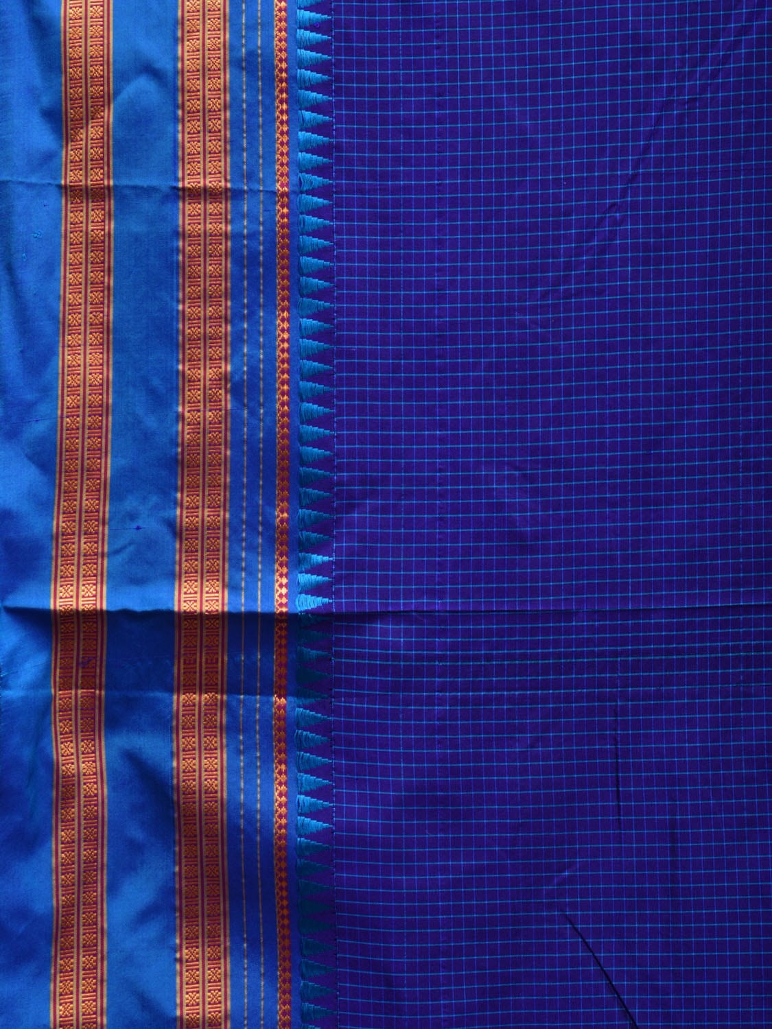 Dark Blue Narayanpet Cotton Silk Handloom Saree with Checks Design No Blouse np0593