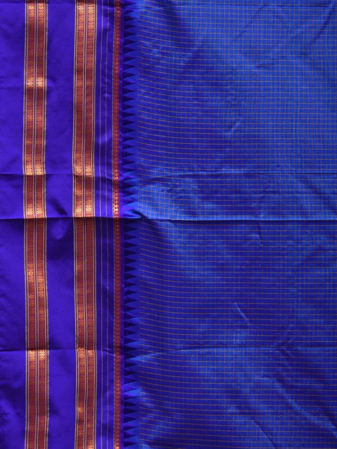 Dark Blue Narayanpet Silk Saree with Checks Design No Blouse np0496