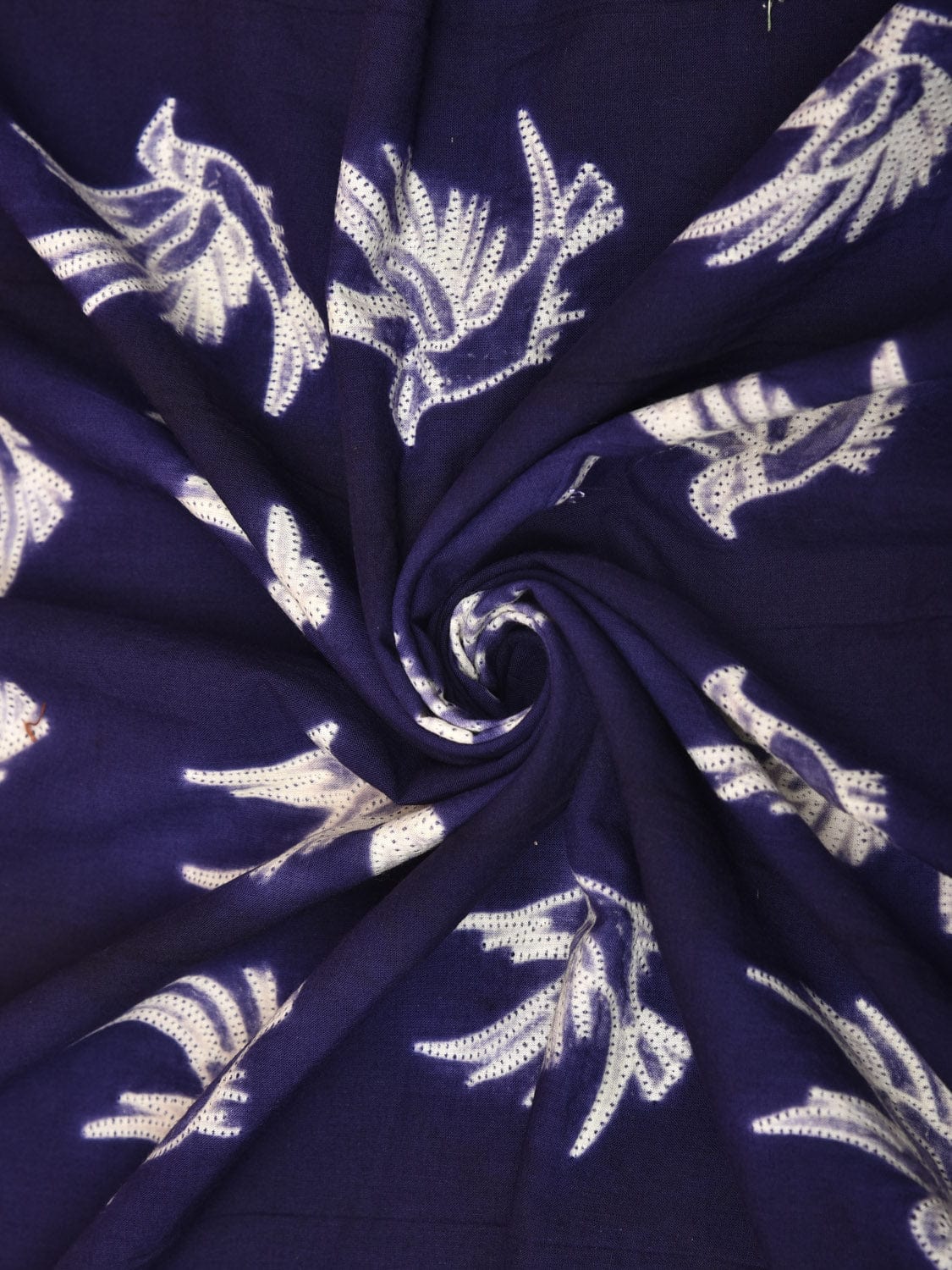 Dark Blue Shibori Cotton Handloom Fabric with Birds Design f0244