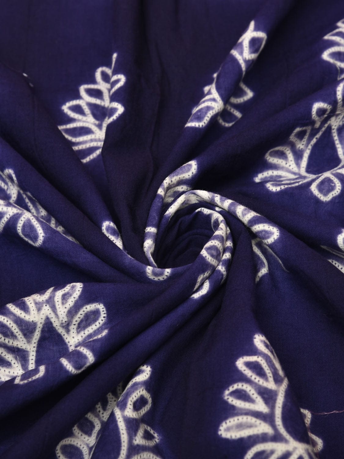 Dark Blue Shibori Cotton Handloom Fabric with Floral and Checks Design f0246