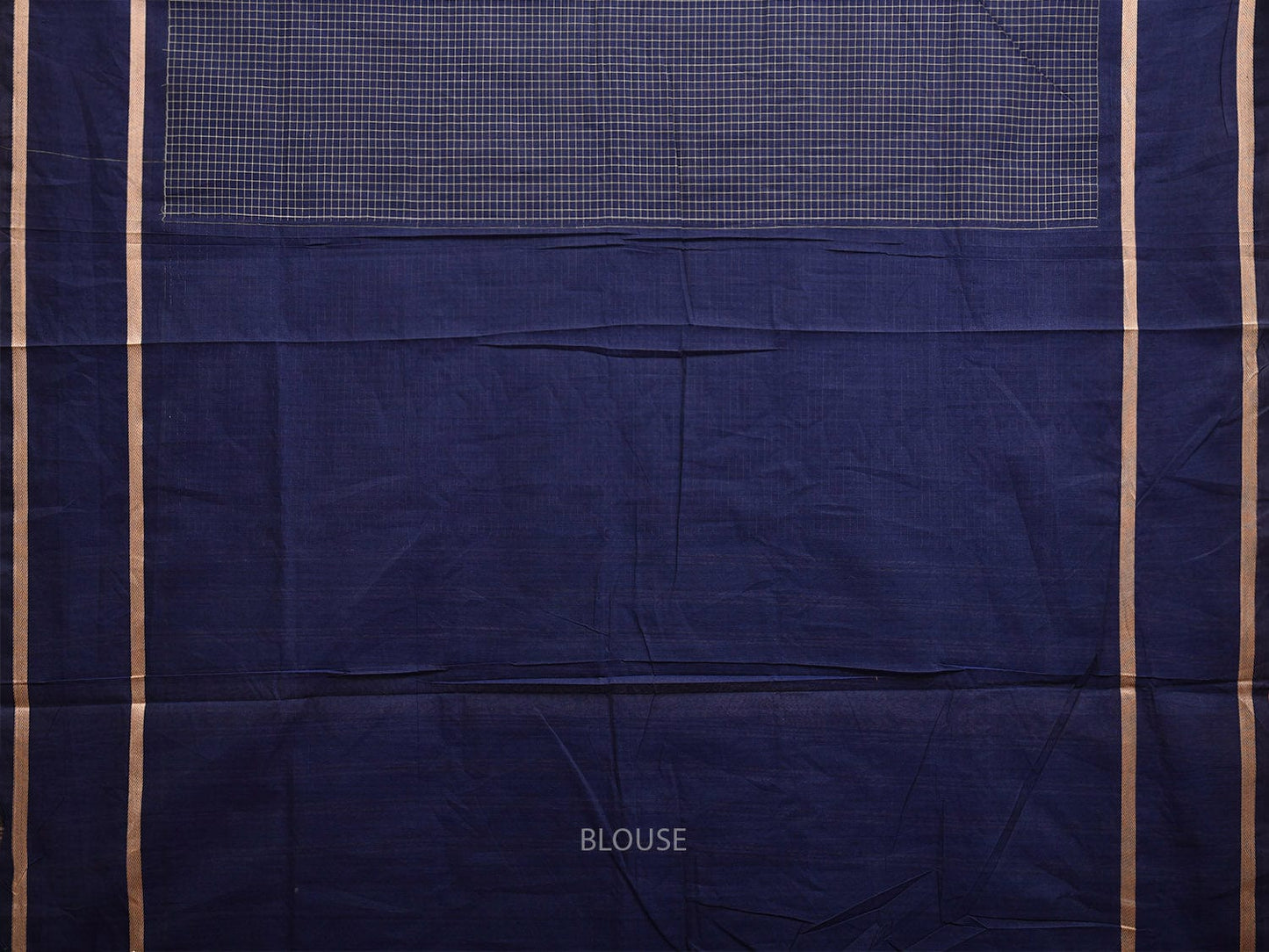 Dark Blue Venkatagiri Cotton Saree with Checks and Strips Pallu Design v0083