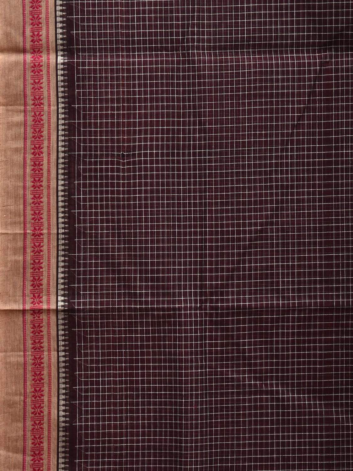Dark Brown Narayanpet Cotton Handloom Saree with Checks Design No Blouse np0492