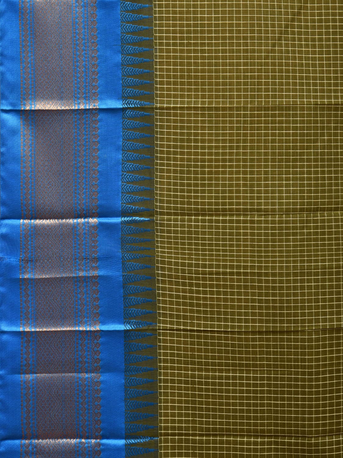 Dark Green and Blue Gadwal Cotton Plain Saree with Checks and Pallu Design No Blouse g0350