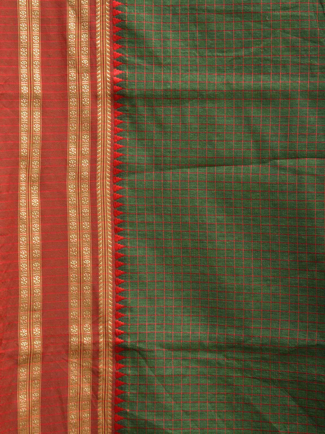 Dark Green and Red Bamboo Cotton Saree with Checks Design No Blouse bc0685