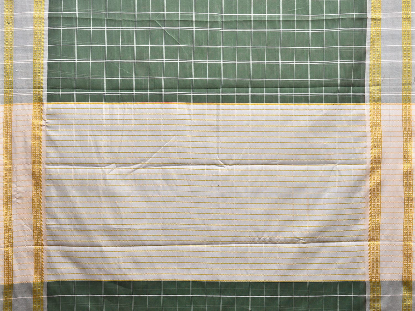 Dark Green and White Bamboo Cotton Saree with Big Checks Design No Blouse bc0618