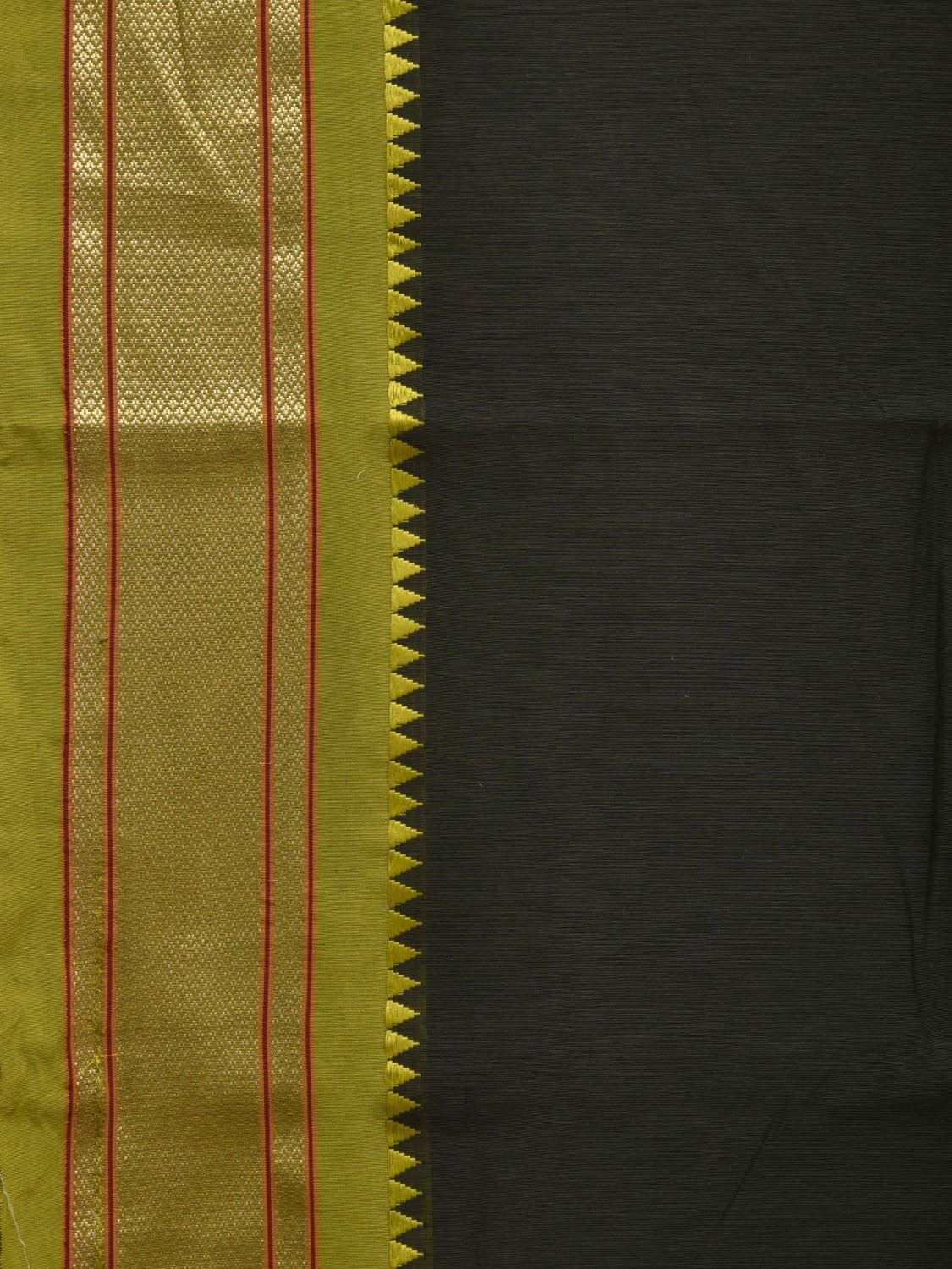 Dark Green Bamboo Cotton Plain Saree with Paithani Border Design No Blouse o0335