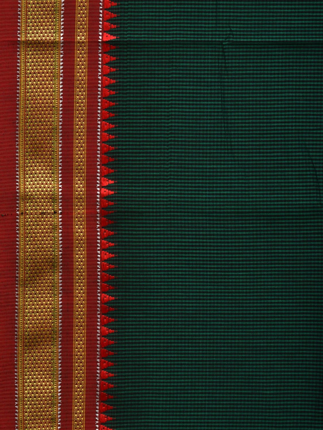 Dark Green Bamboo Cotton Saree with Checks Design bc0034