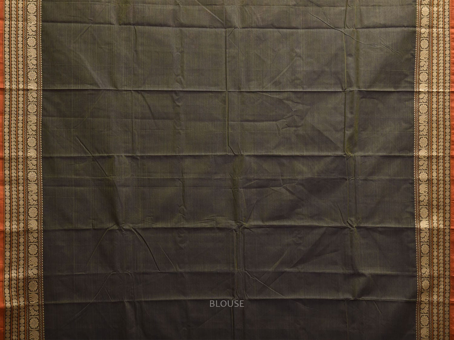 Dark Green Kanchipuram Cotton Saree with Strips Pallu and Border Design k0872