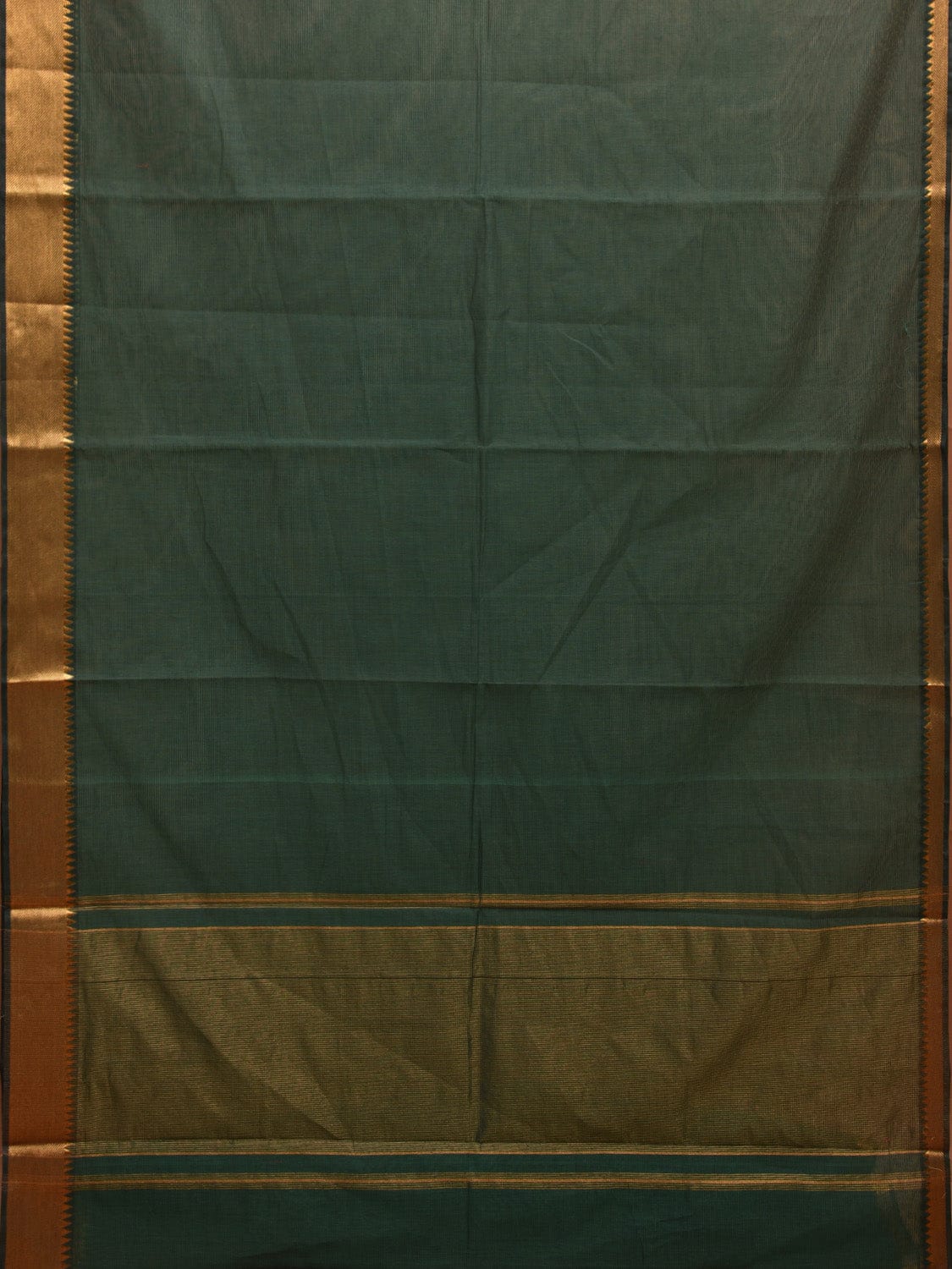 Dark Green Mangalgiri Cotton Handloom Plain Saree with Strips Pallu Design No Blouse mn0064