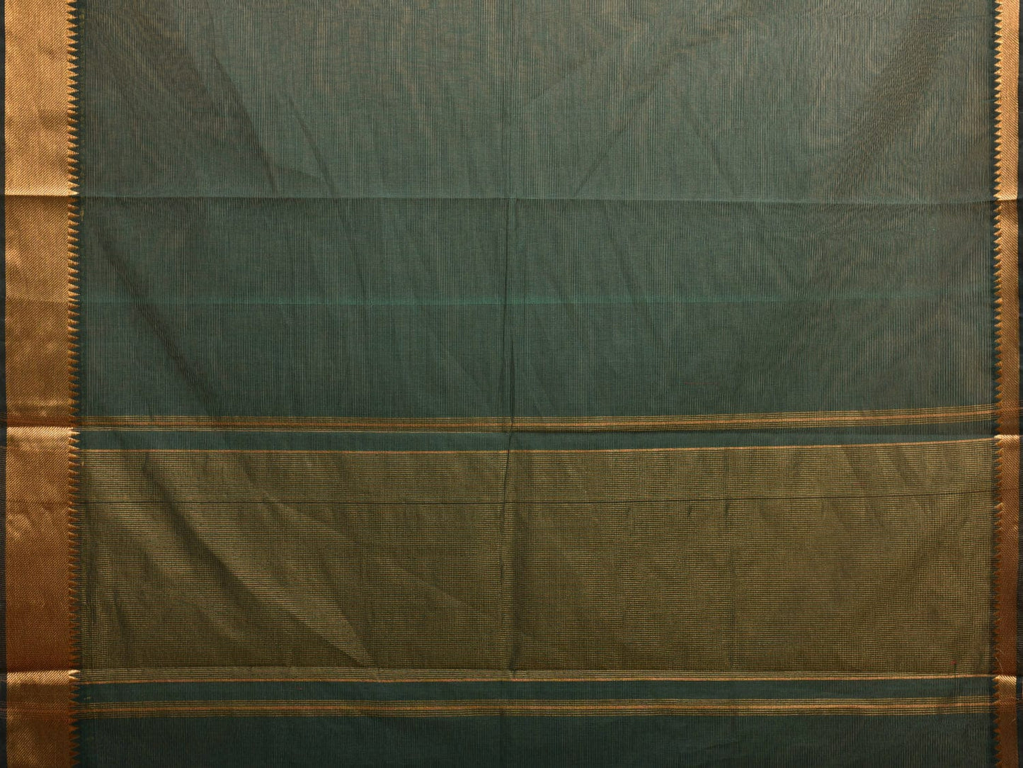 Dark Green Mangalgiri Cotton Handloom Plain Saree with Strips Pallu Design No Blouse mn0064