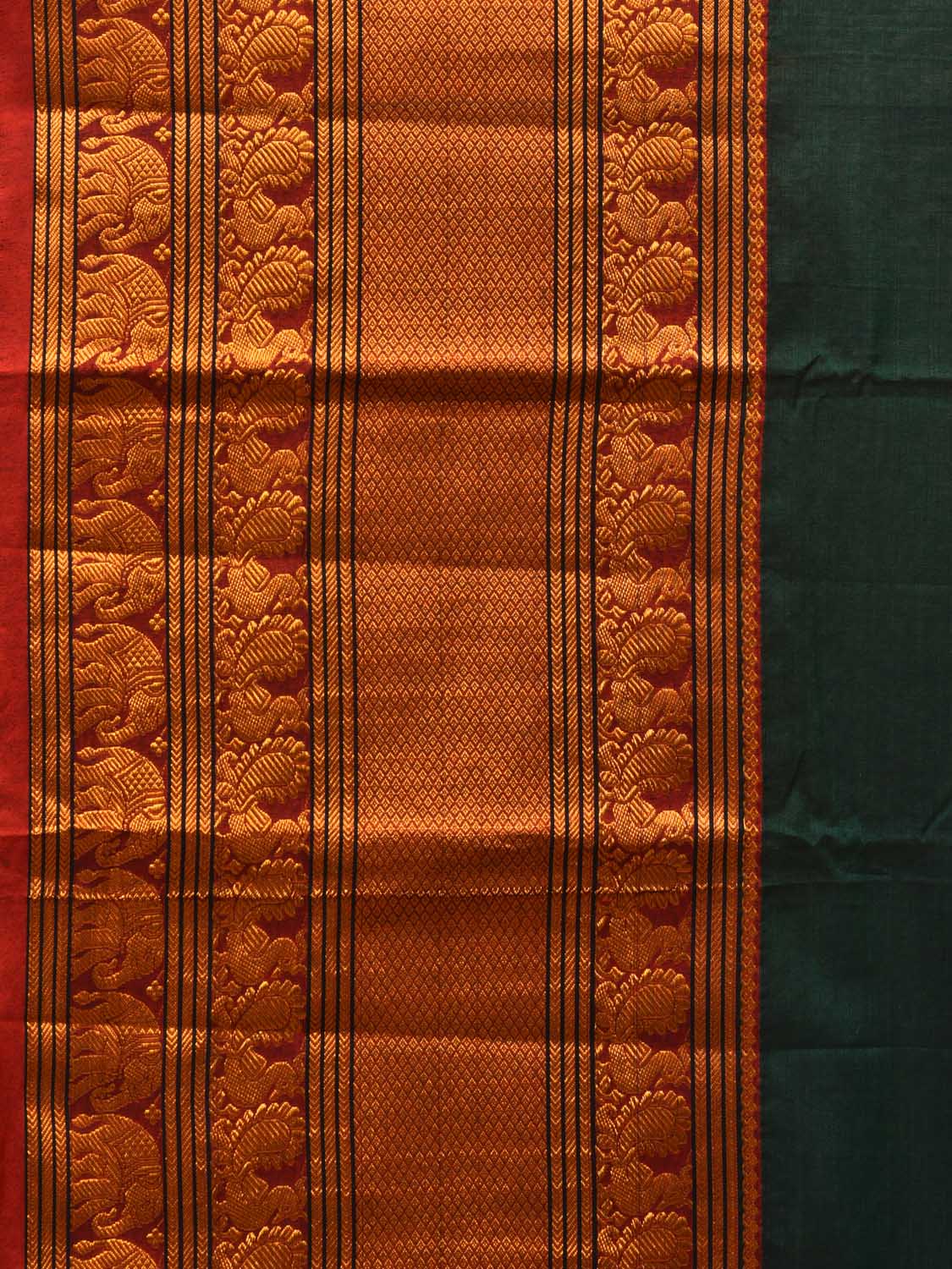 Dark Green Narayanpet Cotton Handloom Saree with Big Zari Border Design np0681