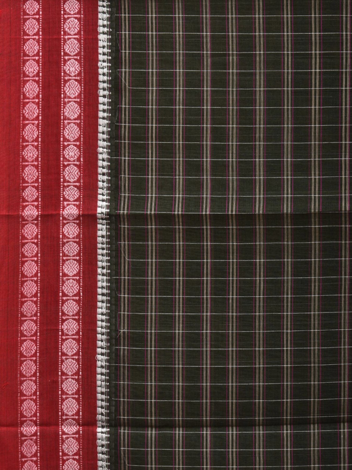 Dark Green Narayanpet Cotton Handloom Saree with Check Design No Blouse np0598