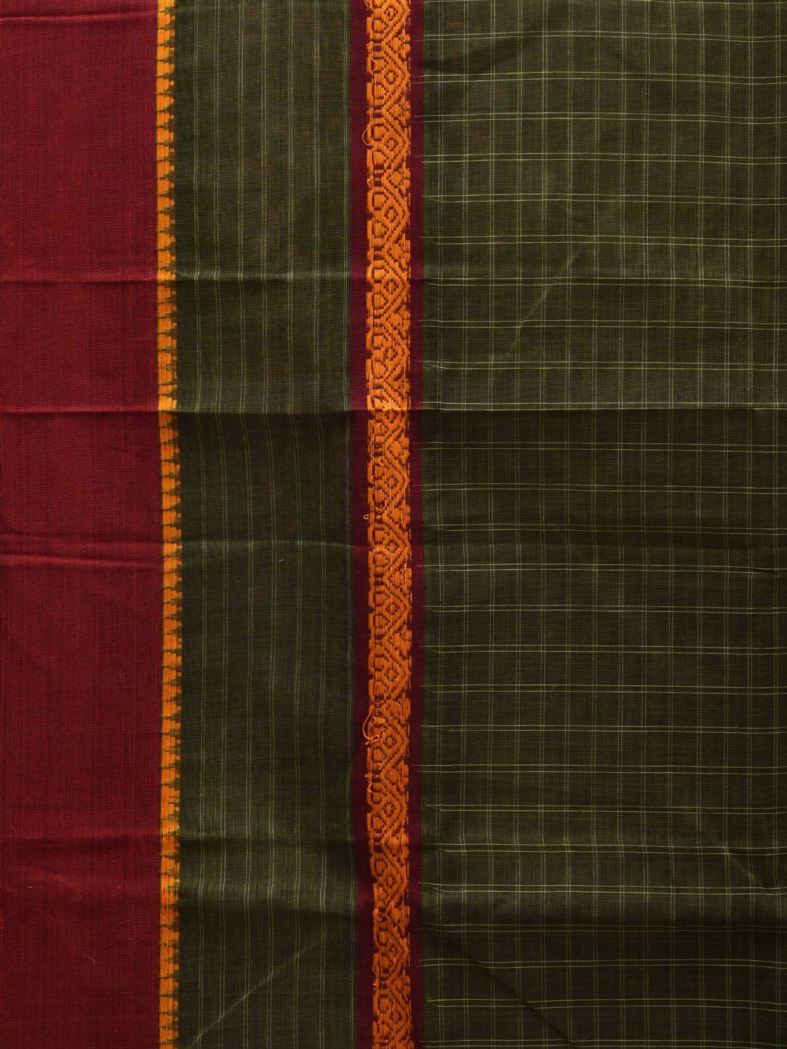 Dark Green Narayanpet Cotton Handloom Saree with Checks Design No Blouse np0523