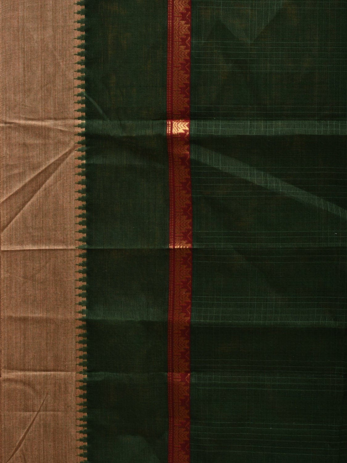 Dark Green Narayanpet Cotton Handloom Saree with Checks Design No Blouse np0529