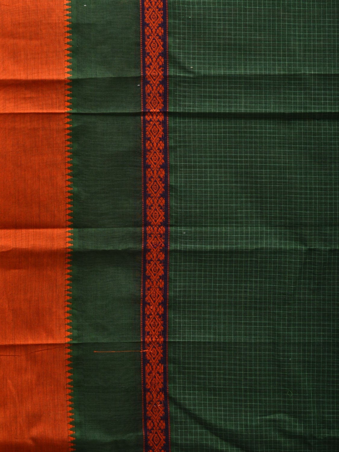 Dark Green Narayanpet Cotton Handloom Saree with Checks Design No Blouse np0539