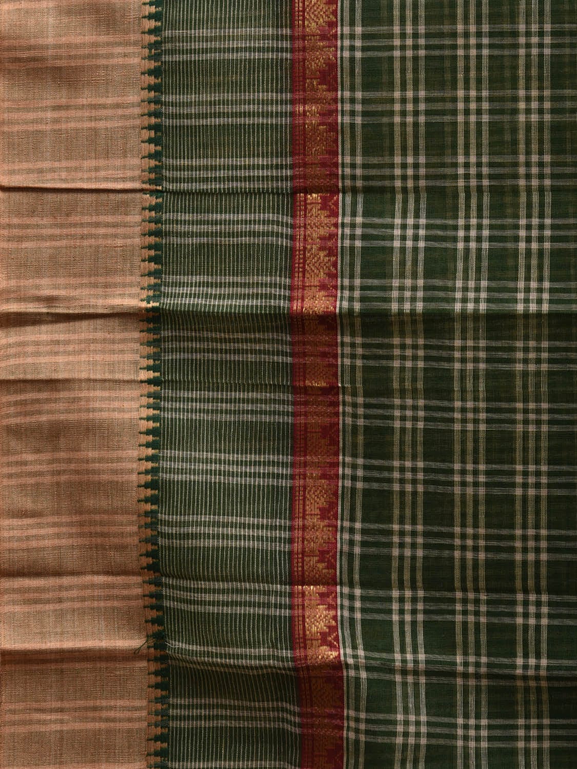Dark Green Narayanpet Cotton Handloom Saree with Checks Design No Blouse np0560