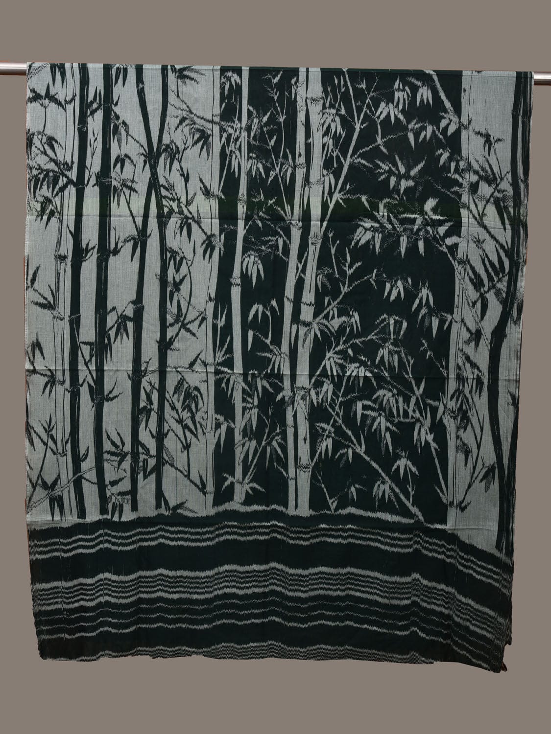 Dark Green Pochampally Ikat Cotton Handloom Dupatta with Bamboo Design ds3067
