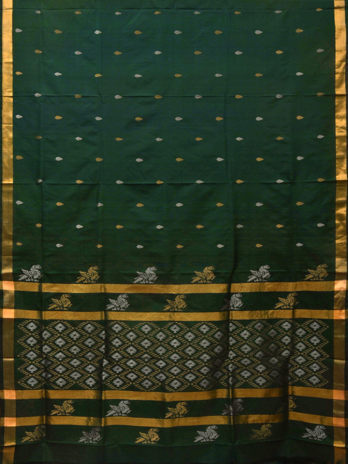 Dark Green Uppada Silk Handloom Saree with Birds Pallu Design u2316