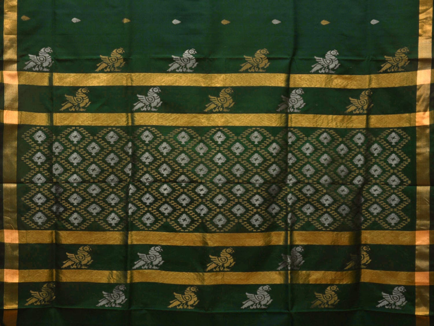 Dark Green Uppada Silk Handloom Saree with Birds Pallu Design u2316