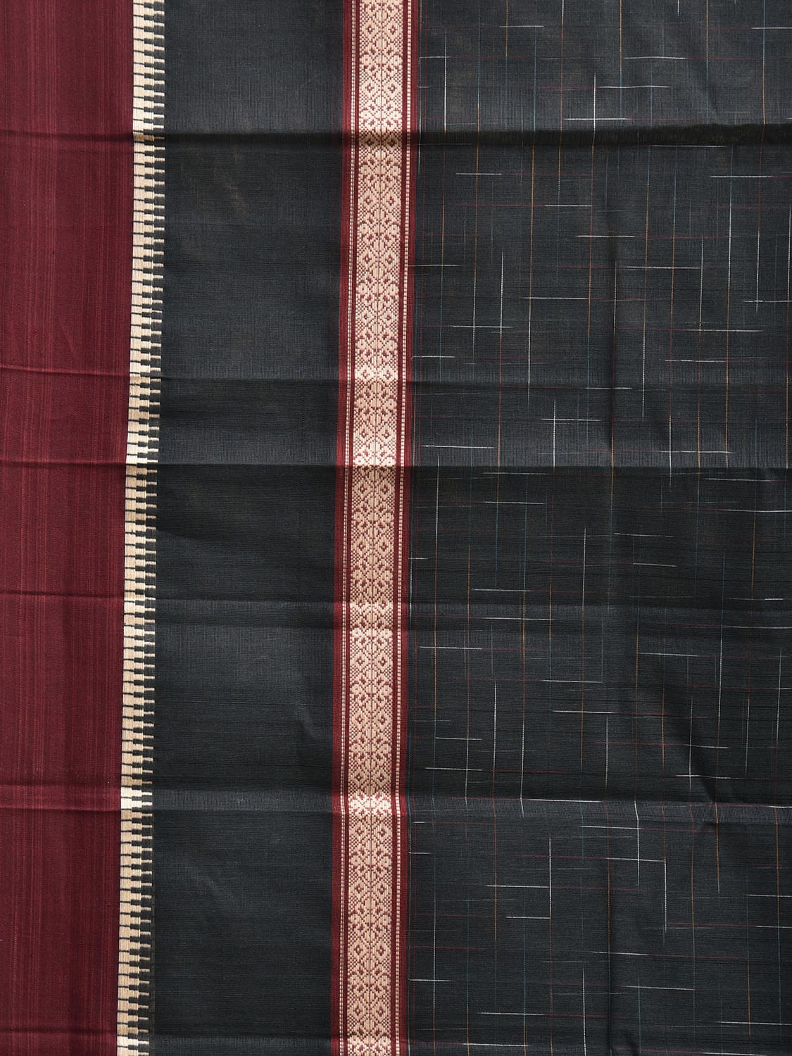 Dark Grey and Maroon Narayanpet Cotton Handloom Saree with Big Border Design No Blouse np1145